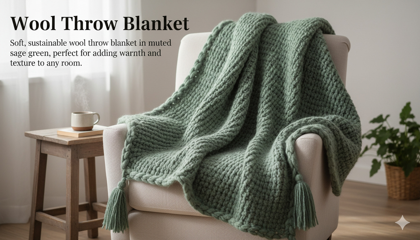 Wool throw blanket in sage green